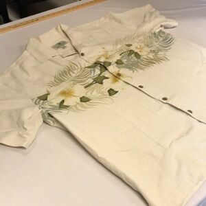 Island shores washable silk blend short sleeve shirt Hawaiian XL loop collar